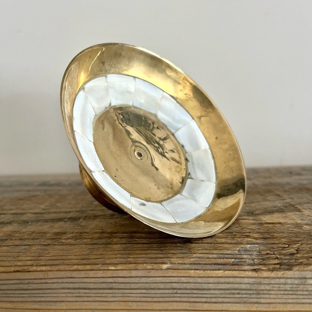 Brass and Mother of Pearl pillar candle holder